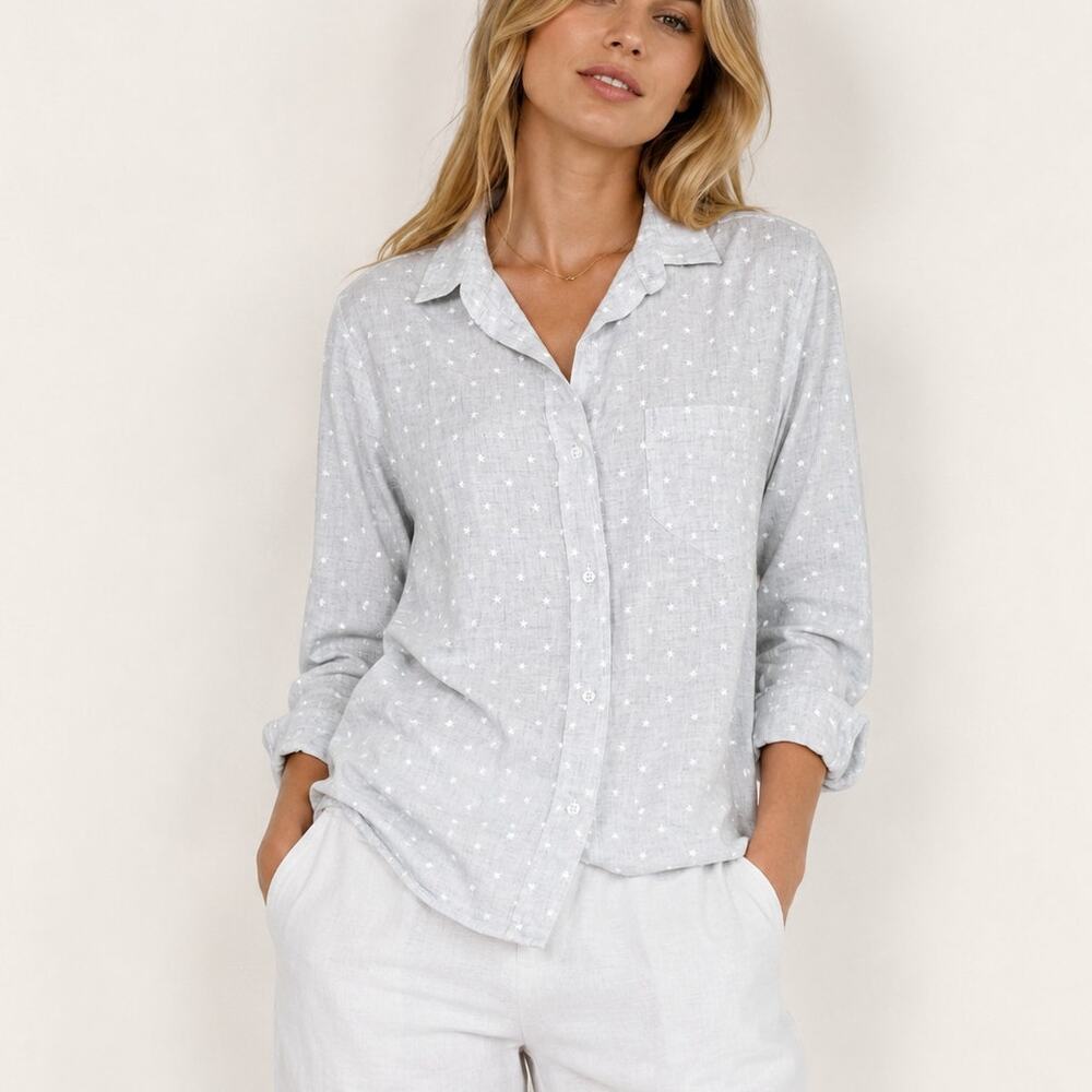 Grayson The Hero Women's Button up shirt Grey Star print size 04